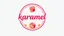 Placeholder: A round logo named (karamel) designed for a candy store with a red and pink gold color theme on a white background and the use of cream, chocolate and toffee candy icons in the design