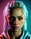 Placeholder: portrait, Shakira, blonde artist, angry, Realistic image, MMA robe, hoodie, mma gloves, loose long hair, eyes, make-up, gold line make-up, moisture, sweat, fog, goddess, Neon colors, leds. Black background, photo studio, concept art, smooth, unreal engine 5, god lights, ray tracing, RTX, lumen lighting, ultra detail, volumetric lighting, 3d, finely drawn, high definition, 4k.