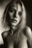 Placeholder: Fine art photography. Artistic photo of a young blond Polish wearing only string woman taken with a Mamiya M645 camera with a portrait lens on classic Ilford medium-format film, contrast light, high-key