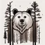 Placeholder: M shaped bear head combined with woods silhouette in backround, letterpress style, minimalistic pencil art