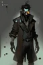 Placeholder: Disco elysium concept art male character from mining era, character black liquid coming from mouth and eyes full body