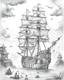 Placeholder: Pirates of the Caribbean: Ghostly Ship in the Mist Coloring Adventure: Design an intriguing coloring page inspired by the Pirates of the Caribbean movie, featuring a ghostly pirate ship emerging from thick fog. Encourage young artists to embrace the mysterious atmosphere, playing with shades of gray to create shadows and highlights. Minimize background and lines, allowing kids to immerse themselves in the eerie scene as they bring this ghostly ship to life in their unique black-and-white creatio