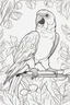 Placeholder: blank colouring book, white blank background, simple picture for toddlers, parrot pet, disney and pixar style