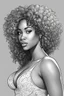 Placeholder: Create a coloring page of a beautiful curvy black female looking to the side with curly hair. No shading, No color, clean lines