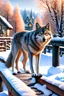 Placeholder: Afternoon winter walking is in the village town, the main role is the gray wolf, who is standing on the bridge near the gardens with snow, 8K resolution, high quality, ultra graphic, and detailed with lines. World of cats and dogs, 8K resolution, ultra graphics and high quality, perspectival and detailed with lines. The beautiful and perfect portrait is on the tropical island, 8K resolution, high quality, ultra graphics, and detailed with lines.