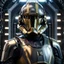 Placeholder: star wars bald male corellian pilot wearing pearlescent black and gunmetal grey First Order special forces heavy assault armor and helmet with gold trim inside the jedi temple, centered portrait, hyperdetailed, dynamic lighting, hyperdetailed background, 8k resolution, volumetric lighting, light skin, fully symmetric details