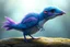 Placeholder: adorable blue and purple bird, elongated like a dino and fluffy like in an dreamlike animation, with a rat face