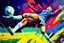 Placeholder: Oil painting, football match, the striker is kicking a goal, the ball is flying, bright but not neon colours, dynamic lines, dynamic blobs, spots, lines in the background of the character, like a colour explosion, A visually striking piece filled with dynamic brushstrokes, reminiscent of the impasto technique used in Vincent Van Gogh's Post-Impressionist paintings. The composition features bold colors and unblended strokes, creating a sense of depth and movement that defies traditional art style