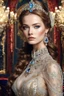 Placeholder: Front view 3.4 half body gorgeous Realistic Photography beautiful super model Russian,using Dress Victorian Party Luxury diamonds colors ornaments patterns ,realistic beautiful woman hyper detailed,Royal Club Luxury background