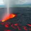 Placeholder: -volcano with glowing lava and flying rocks