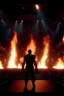 Placeholder: 4K full realistic, full lights, crowd at a rammstein concert, a king is standign on stage, back, arms spread and on fire, flames everywhere.