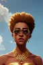 Placeholder: perfektes lächeln einer wunderschönen afro-amerikanischen Frau mit gelocktem braunem haar grosse oberweite portrait hyperrealistisch cinematic perfekter winkel goldkettchen sonnenbrille