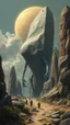 Placeholder: Bosch painting style giant aliens carrying a big stones building the paramount
