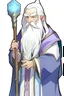 Placeholder: a drawing of a wizard holding a wand, by Kanbun Master, reddit, hurufiyya, he is a long boi ”, dwarf with white hair, discord profile picture, semi realistic