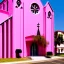 Placeholder: concept art, concept design, decor, cathedral church building with pink walls, church exterior, pink exterior, aesthetic