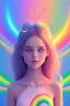 Placeholder: smiling girl, cute, beautiful, long hair, rainbows, fairy wings, light pastel colors, bright