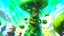 Placeholder: Fantasy digital illustration: evil colossal giant falling from the tall beanstalk from the sky