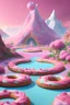 Placeholder: a psychedelic realm with rolling plains made out of donuts, mountains made out of donuts, and plant life made out of cotton candy, in the style of wlop and namek, illustration, epic, fantasy, hyper detailed, smooth, unreal engine, sharp focus, ray tracing