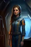 Placeholder: beautifull woman starship commander, jumpsuit, light