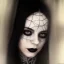 Placeholder: portrait of beautiful gothic woman with thick white spiderwebs on face, dark, runny mascara, 8k, high-quality, fine-detail, black hair, intricate, sharp, crisp, digital art, detailed matte, illustration, octane render, brian froud, howard lyon, Anne Dittman, Anne Stokes, Lisa Parker, Selina French