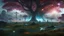 Placeholder: hyper realistic, tron legacy movie, aliens creatures, space ships of the future, city of the future, green nad dark red trees , forest, yellow, blue, purple, orange, space, planets, god creations