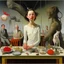 Placeholder: UN conference.a cat and human flesh-like surgical instruments and universe-like a pigeon and neuralink, surrealism,minimalism,Painting By Adrian Ghenie, Rene Magritte, Salvador Dali, Lucian Freud