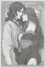 Placeholder: Dnd style, Young man hugging a woman with long hair from behind