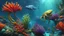 Placeholder: creatures, plants from subanautica from deep sea, leviathan's a lot of sea plants very deep, beautiful, river of magma, green and blue and more colours, sea animals from subnautica