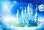 Placeholder: fairy and cosmic landscape with blue grass, magic plants, sky with light and stars. fairy white castle with diamond