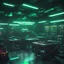 Placeholder: cyberpunk drone manufacturing room, green lights, robotics