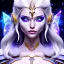 Placeholder: cosmic mage, elf, female, battle mage, cosmic sword, epic, cosmic magic, staff, long ears, white hair, face details, odd-eyes, pale skin, detailed eyes, jewellery, broad shoulders, glimmering eyes