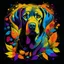 Placeholder: Labrador Retriever T-shirt design, 2D with a colorful background, a bunch of Halloween elements, 2D printing and display