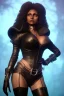 Placeholder: Pam Grier as evil queen in black leather, leather, busty, cleavage, angry, stern look. character design by cory loftis, fenghua zhong, ryohei hase, ismail inceoglu and ruan jia. unreal engine 5, artistic lighting, highly detailed, photorealistic, fantasy