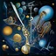 Placeholder: multiverse-like complex surgical instruments mixed with galaxy-like musical instruments,,Abstract painting formed by a mix of human flesh-like surgical instruments and universe-like musical instruments,neuralink,minimalism,Painting By Adrian Ghenie, Rene Magritte, Salvador Dali, Lucian Freud