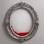 Placeholder: oval silver frame with red