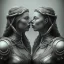 Placeholder: two viking girls kissing each other, hr giger, scary, steam punk, realistic, made in octane, cinematic, ultra-realistic, extremely detailed octane rendering, 8K, VRAY Super Real ar 2:3, dof photorealistic futuristic 50mm lens hard lighting dark gray tintype photograph, realistic lighting, sepia color