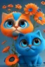 Placeholder: Blue and orange chibi pixar cats with big lifelike eyes and flowers