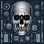 Placeholder: FLAT VECTOR LAYERED IMAGE OF CYBERNETIC SKULL PARTS IN A SCHEMATIC