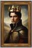 Placeholder: Gold framed painted portrait of a dark haired king with dark eyes, fantasy