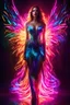 Placeholder: Beautiful woman with dress art neons glowing bright light in the dark and colorful details