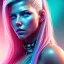 Placeholder: Katheryn Winnick, hyper realistic, cyberpunk style, shaved hair, gradient color, BLUE, PINK, CYAN, neon, insanely detailed, 16k resolution, perfect eyes, cinematic smooth, intricate detail