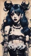 Placeholder: Poster in two gradually, a one side malevolent goth vampire girl face and other side the Singer Melanie Martinez face, full body, painting by Yoji Shinkawa, darkblue and sepia tones,