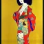 Placeholder: Retrato de cuerpo entero una Geisha Bella voluptuosa con kimono con el estilo de Gustav Klimt