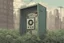 Placeholder: , electrical box, overgrown, post-apocalyptic, comic book, city background