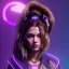 Placeholder: Pretty cyber woman, purple hair, sci-fi, rounded face, black, gold, brown, geisha style, simetric, neon style, a lot of led lights, fog, rain, leather coat, vibrant color, highly detailed, art stations, concept art, smooth, unreal engine 5, god rays, ray tracing, RTX, lumen lighting, ultra detail, volumetric lighting, 3d, finely drawn, high definition, high resolution.