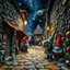 Placeholder: Photograph hasselblad h6d400c --ar 85:128 --v 6.0 of a fairy old bewitched street, odd trolls, made of felt art, tiltshift, 3d deep field, galaxies and planets, needlepoint, Joan Miró, odd, abstract, expressionist style, colorful