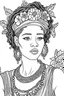 Placeholder: Outline art for coloring page of YOUNG SAD AFRICAN WOMAN WITH A LEI NECKLACE. Coloring page, white background, Sketch style, eye level, only use outline, clean line art, white background, no shadows, no shading, no color, clear