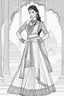 Placeholder: Coloring page for adults of a elegant fashion model woman wearing hindi dress, dynamic poses, full body portrait, thick and clean lines, clean details, no-color, no-turban, no-background, non color, non shading, no-grayscale, dynamic poses, full body portrait, thick and clean lines, clean details, no-color, no-turban, , non background, non color, non shading, no-grayscale, no color hair