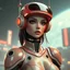 Placeholder: a retro-futuristic feminine android, space age, dystopia, stylised, digital art, 3d render