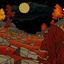 Placeholder: Autumn colors, peaceful, Egon Schiele, Max Ernst, Vincent Van Gogh, silver rust gradient, night sky filled with galaxies and stars, rocks, trees, flowers, one-line drawing, sharp focus, 8k, deep 3d field, intricate, ornate
